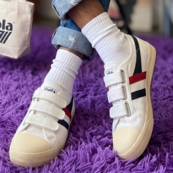Gola Shoes - Gola Cream Sneakers with Red and Navy Stripes